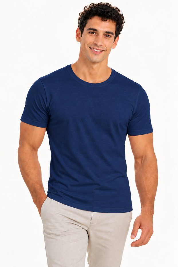 Men's Cotton and Elastane Blend Crew Neck Short Sleeve Basic T-Shirt Flexible Comfortable Cut Casual T-Shirt 1316