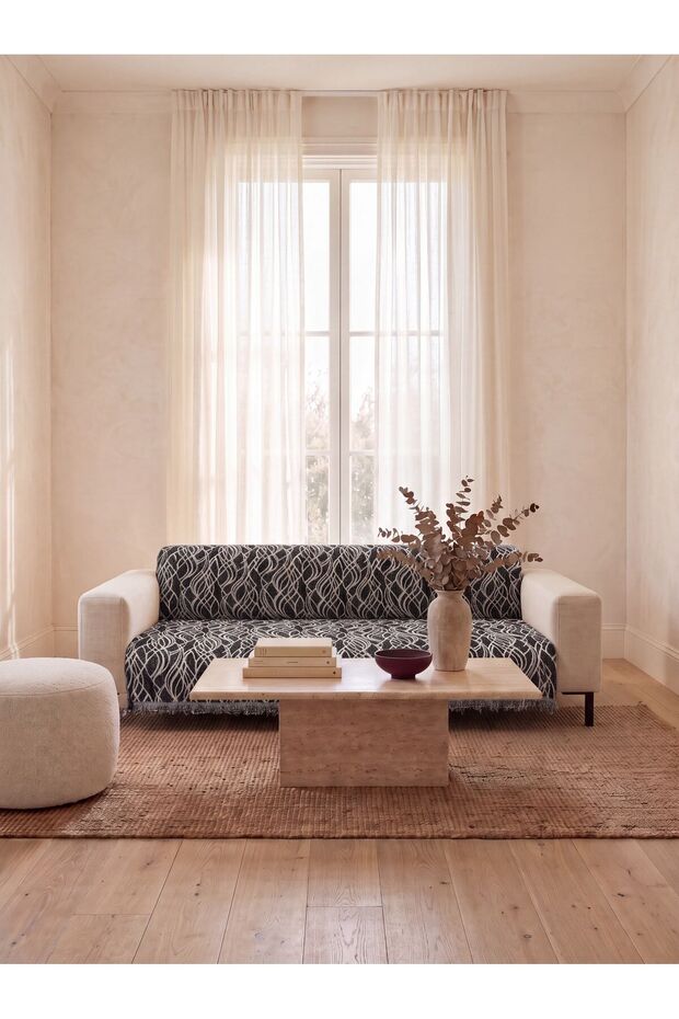 Wave Patterned Non-Slip Cotton Sofa Cover & Sofa Throw & Multi-Purpose Decorative Cover 170 X 220