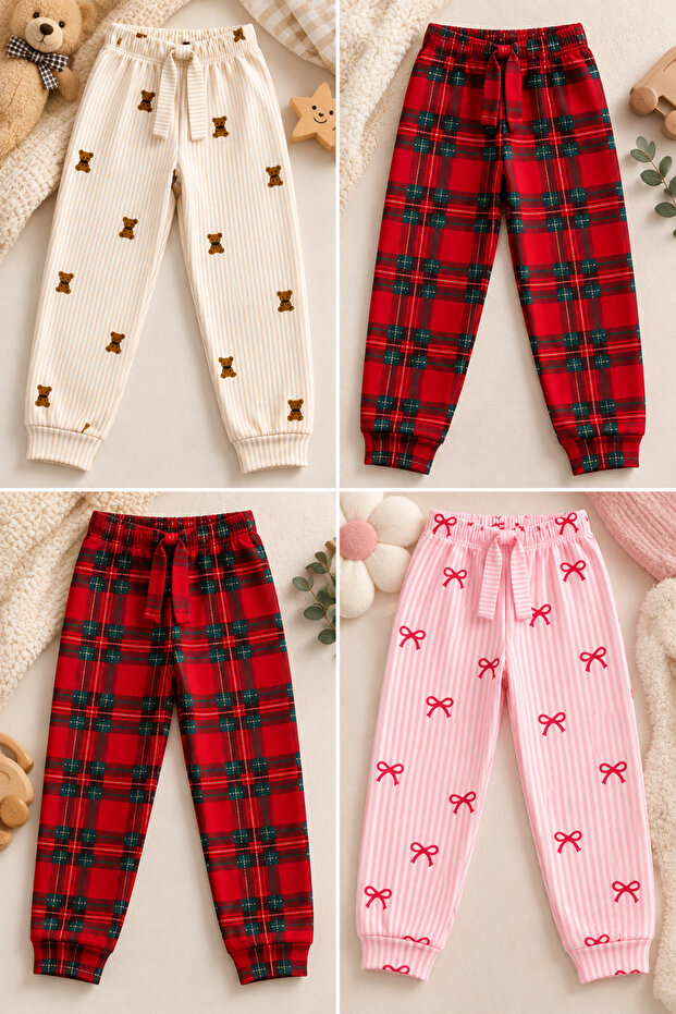 Girl's 4-Pack Suede-Velvet Fabric Pajama Bottoms