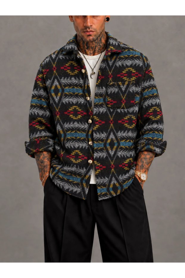Oversize Bohemian Cotton Stamped Shirt