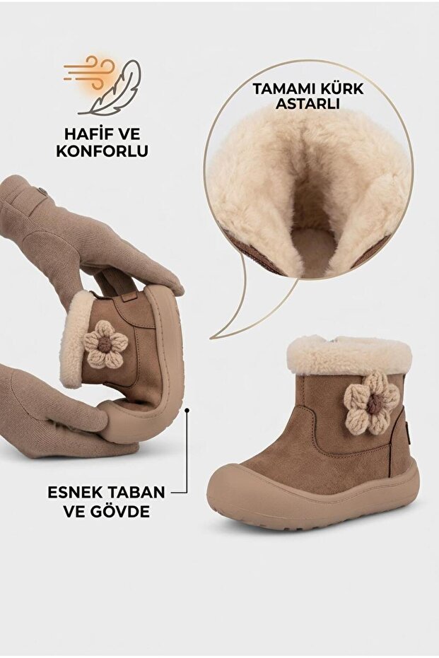 Winter Girl's Furry Floral Short Zipper Boots 946.B26K.260
