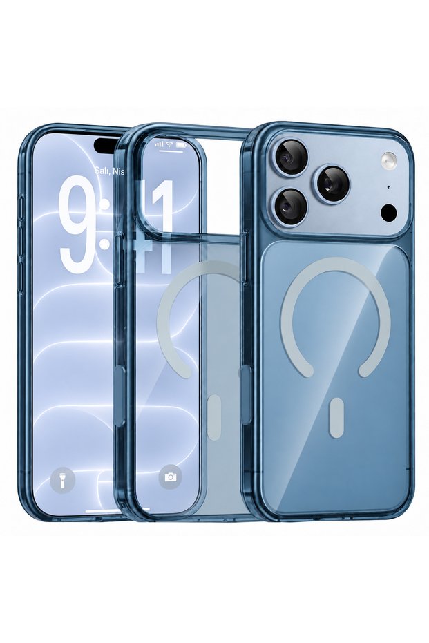 (Mika Magsafe) iPhone 17 Pro/18 Pro Magsafe Case Hard Mica (Non-Yellowing) Thin Slim Fit Cover Semi-Transparent Blue
