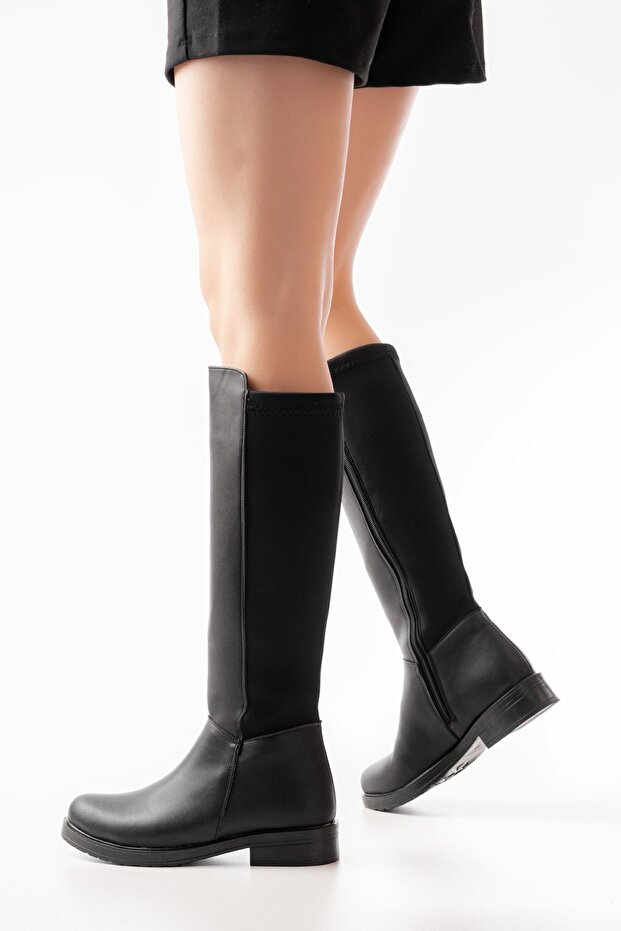 Zri̇nx165-305 Premium Black Women's Boots with Back Stretch Zipper