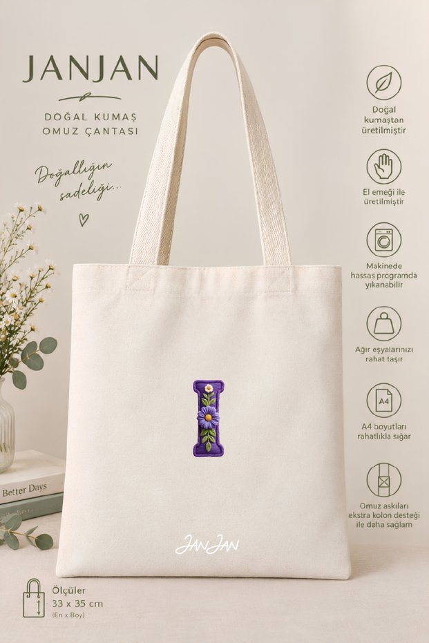 Canvas Tote Shoulder Bag Women's Daily Bag Suitable for A4 Size Handmade Natural Fabric Large Tote Bag Name Printed, Letter Printed Bag