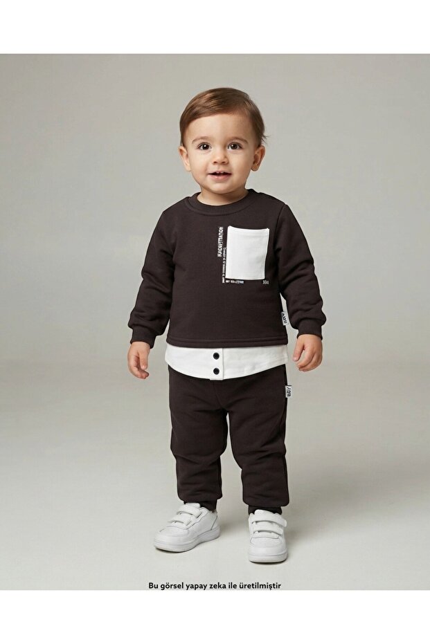 Boy's 1-2-3-4 Years Old Winter 3 Threaded Knitted 2-Piece Top and Bottom Tracksuit Set