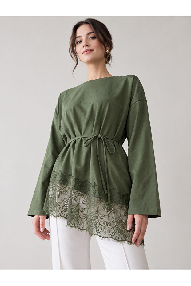 Women's Lace Detailed Belted Modal Tunic