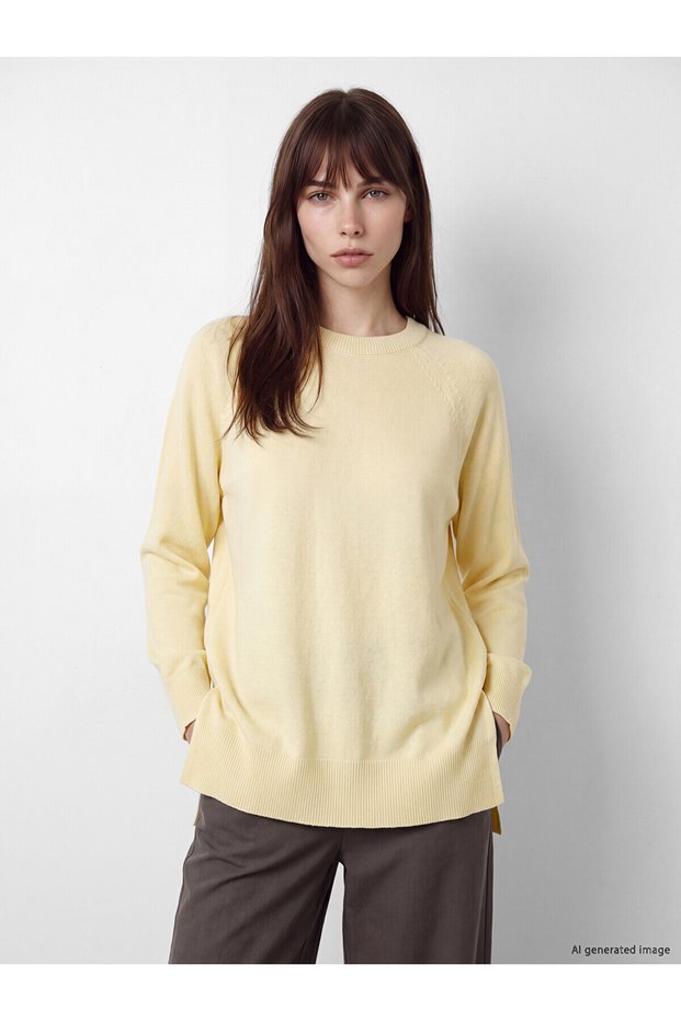 Two Mt Shop Quality Lcw Modest Yellow Knitwear Plain Loose & Baggy Women's Tunic