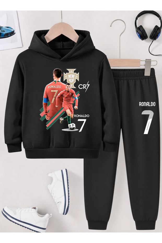 Ronaldo Printed Boys' Tracksuit, 3-Yarn Shardooned Fabric