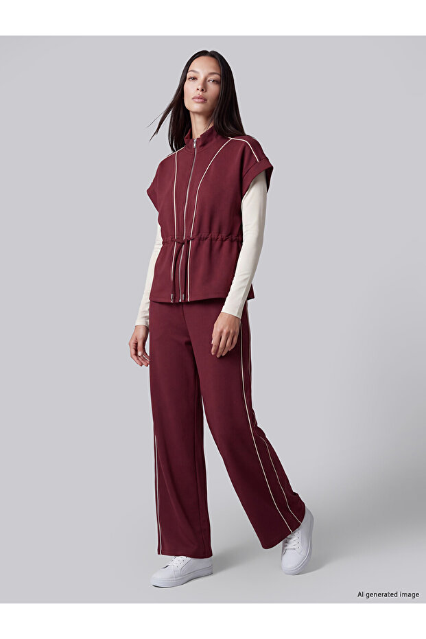 Two Mt Shop Quality Lcw Everyday Burgundy Diving Fabric Plain Standard & Regular Women's Sweatpants