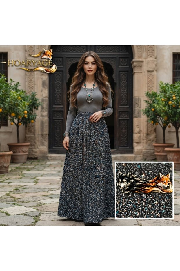 Elastic Waist, Vibrant Colored Patterned Viscose Printed Fabric Maxi Skirt, Prayer Skirt, Size 38, 100 kg