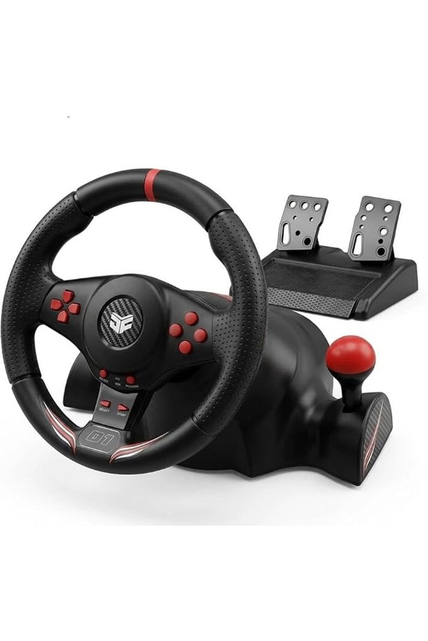 عجلة قيادة سباقات متعددة المنصات مع دواسات لـ PS5 و PS4 و Switch و PC و Android، مزودة بمحركين مدمجين حقيقيين