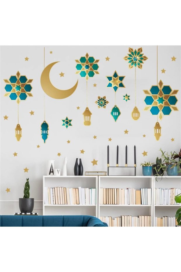 ملصقات جدارية لتزيين رمضان، ملصقات جدارية إسلامية للعيد، ديكور رمضان وعيد مبارك مع هلال كبير