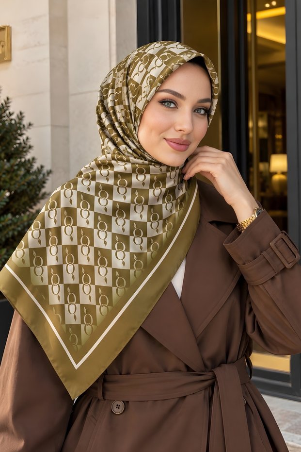 K. Oil Green Monogram Patterned Soft Shawl