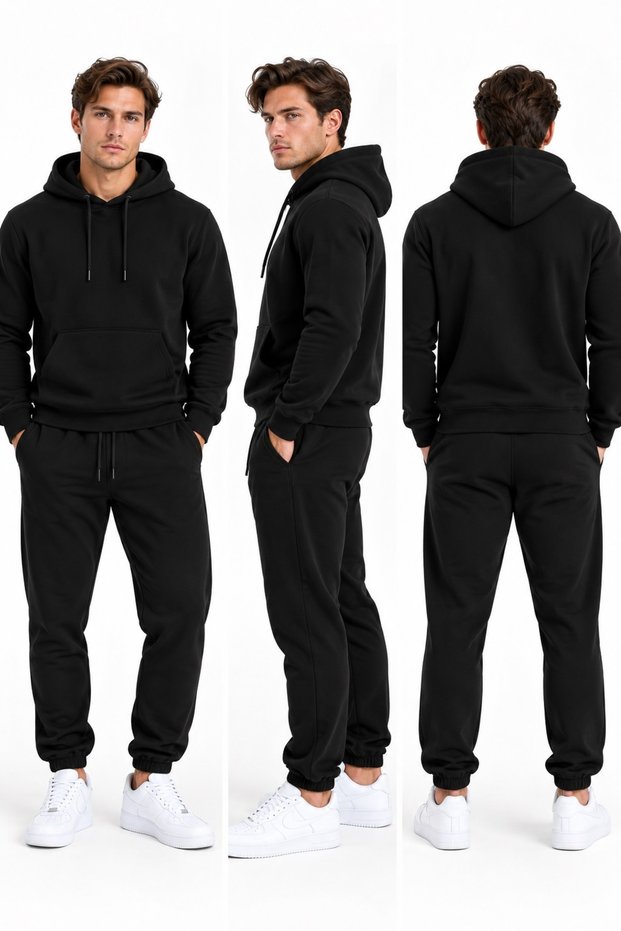 Men's 3 Thread Track Suit Set with Hooded Elasticized Cuffs (Soft Puff Fabric) Smoked Gray Brown Black Stone