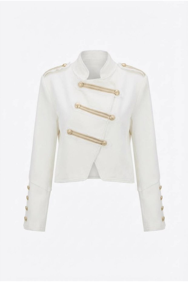 Gold buttoned asymmetric epaulette jacket