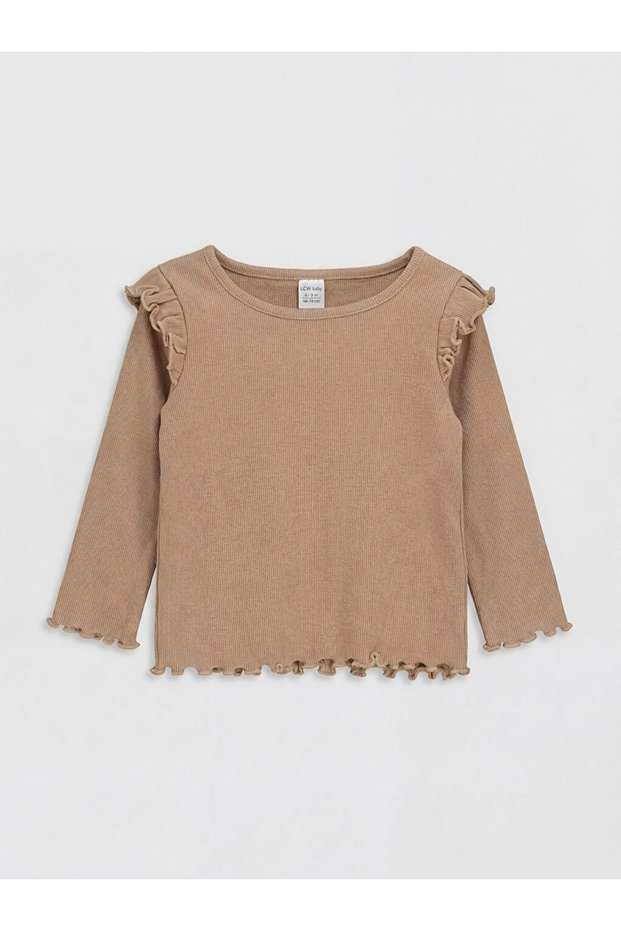 Brown Ruffle Detailed Baby Girl T-Shirt