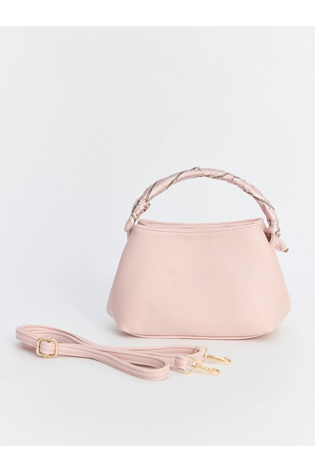 Pink Scarf Detailed Leather Look Women's Shoulder Bag