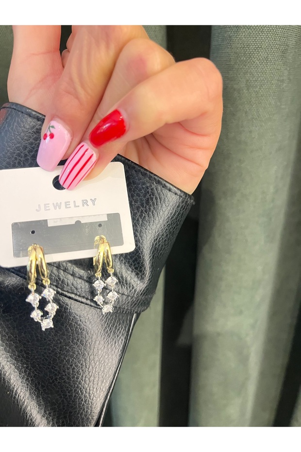 Double Color Stone Hoop Earrings