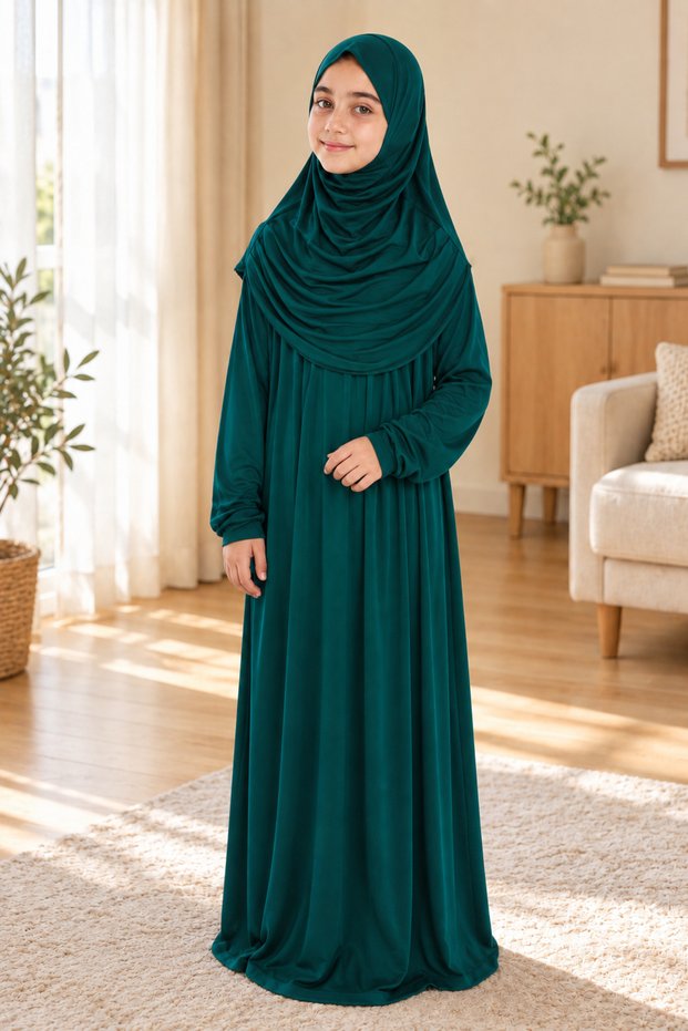 Children's Prayer Dress One-Piece Practical with Headscarf Organic Polyester-Free
