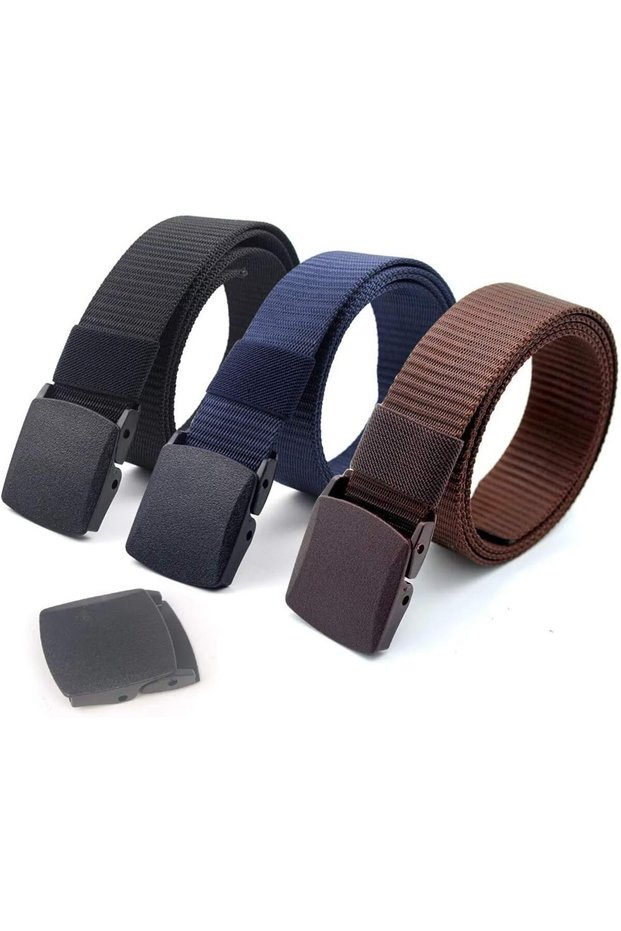3-Pack Nylon Canvas Belt Plastic Buckle Belt Travel Adjustable Nylon Web Slide Belt