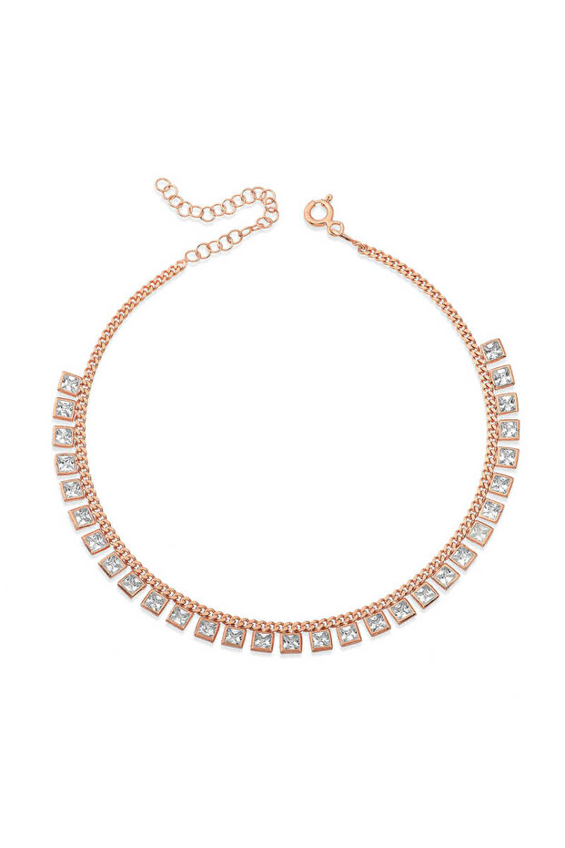 Silver Zircon Stone Rose Anklet