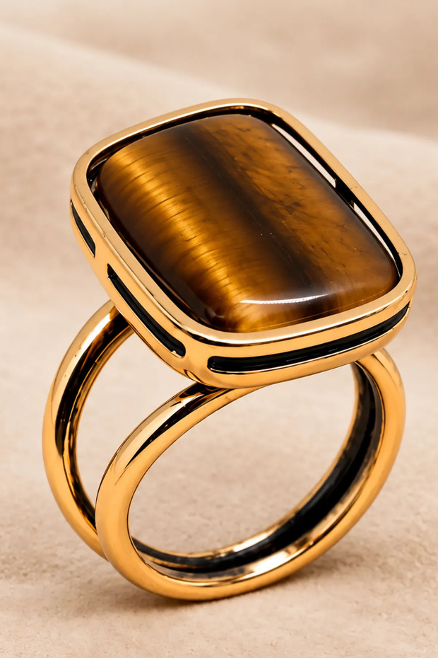 Women's Copper Ring Square Tiger's Eye Natural Stone Adjustable Bohemian Copper Ring