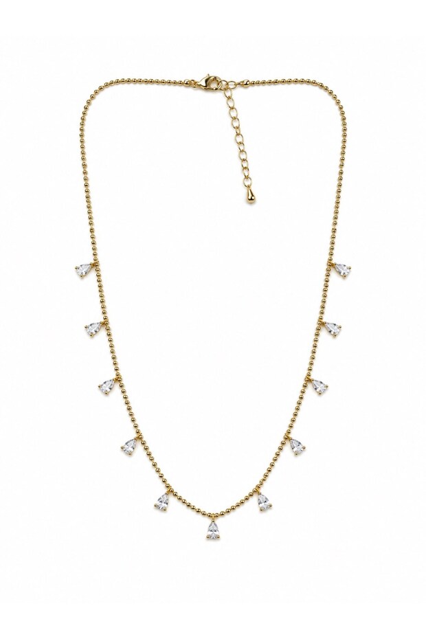 Damla Stone Rowed Chain Gold Necklace