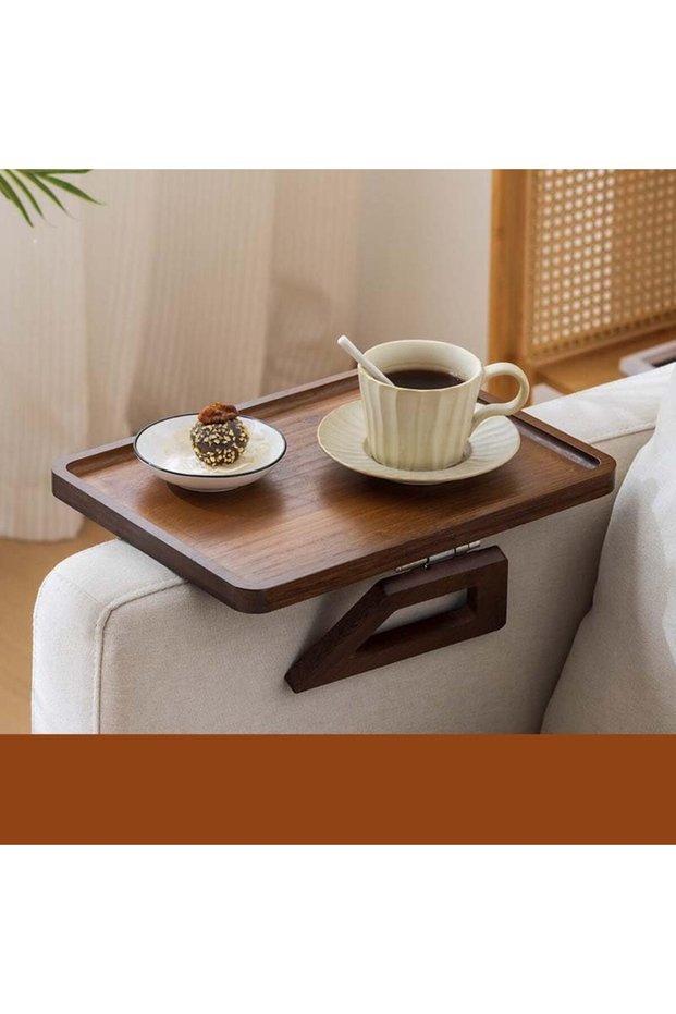Armrest Tray Pro, Rectangle Bamboo Folding Couch Arm Tray & Clip-On Sofa Desk, Sturdy Armrest Table