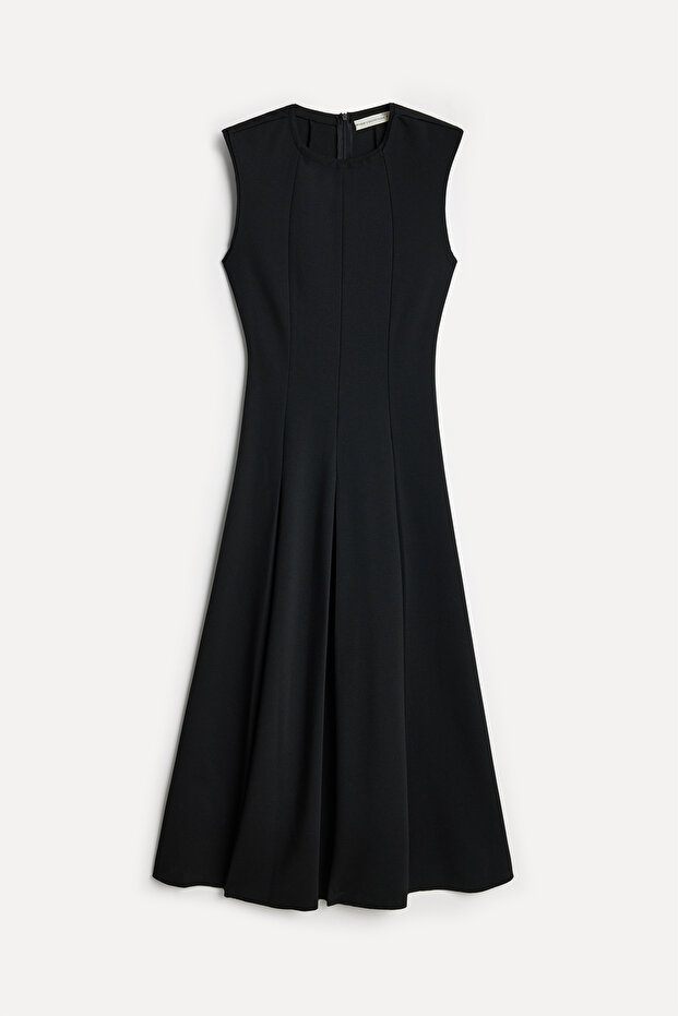 Women's Black A-Form Pleated Midi Dress