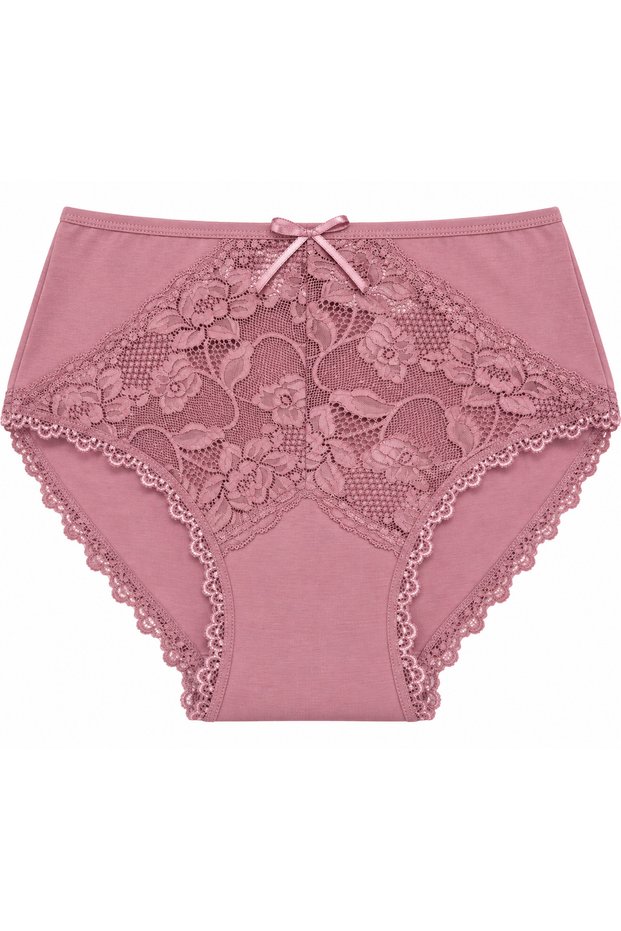 Large Size High Waist Floral Lace Bow Detailed Cotton Women's Panties