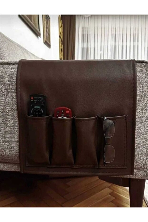 Leather remote control seat side organizer 1st class fabric side table