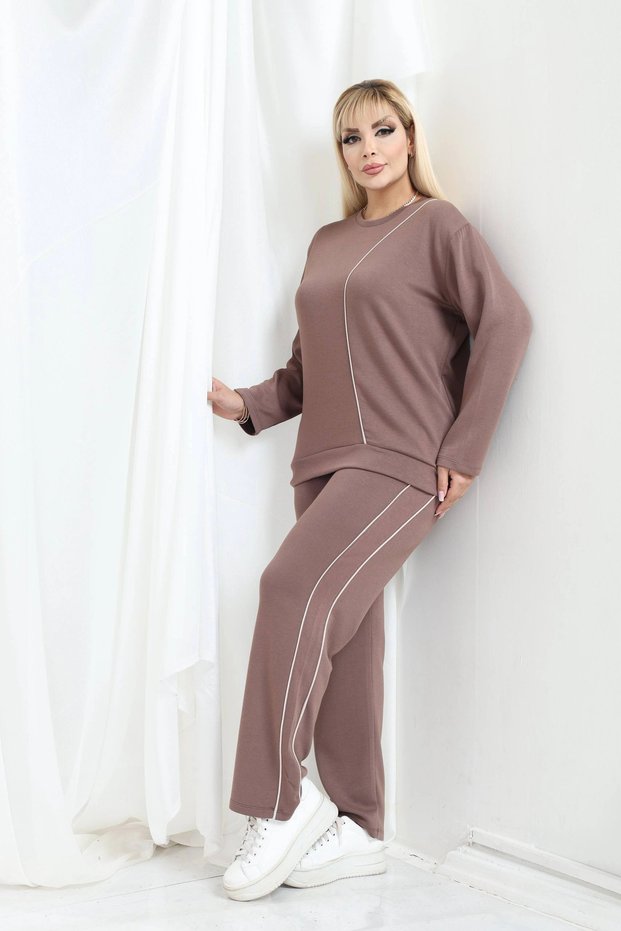 Plus Size Pocketed Crew Neck High Waist Ribbed Long Sleeve Set