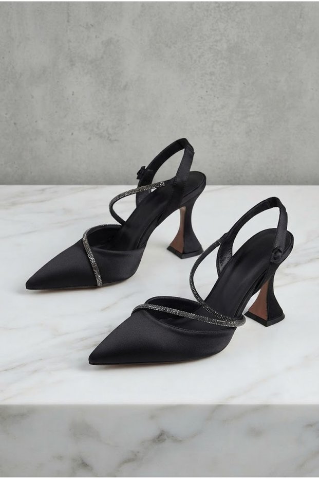Hana Women's Heeled Shoes with Cross Straps and Stones in Satin