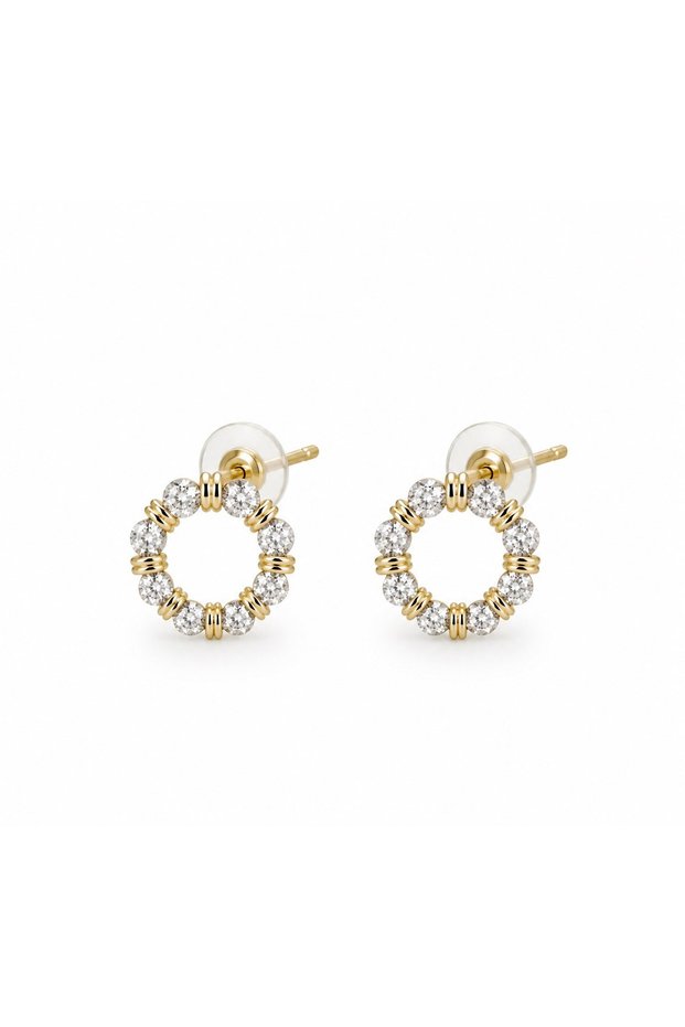 Circle Zircon Stone Detailed Gold Earrings