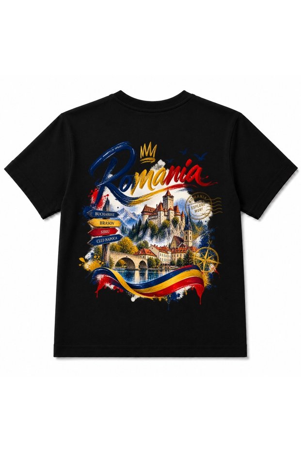 Romania Castle Mountains & Compass Graphic Kids T-Shirt