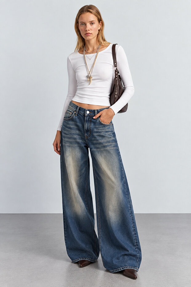 Washable Wide Leg Women's Jean Pants | Mkw4611634-1