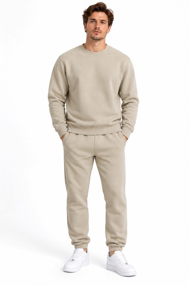 Zero Collar Winter Men's 3 Thread Sweat Suit Set (Soft Puff Fabric) Smoked Gray Brown Black Stone Color