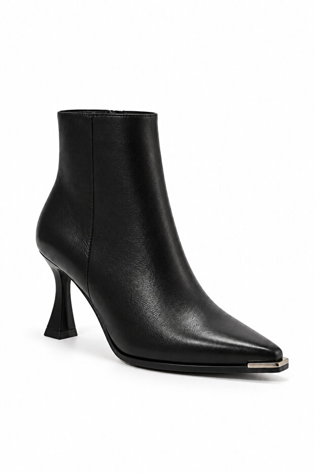 Valeria Black Rustic Women's Casual Boots & Booties with Stainless Steel Detail on the Front, Elegant and Stylish