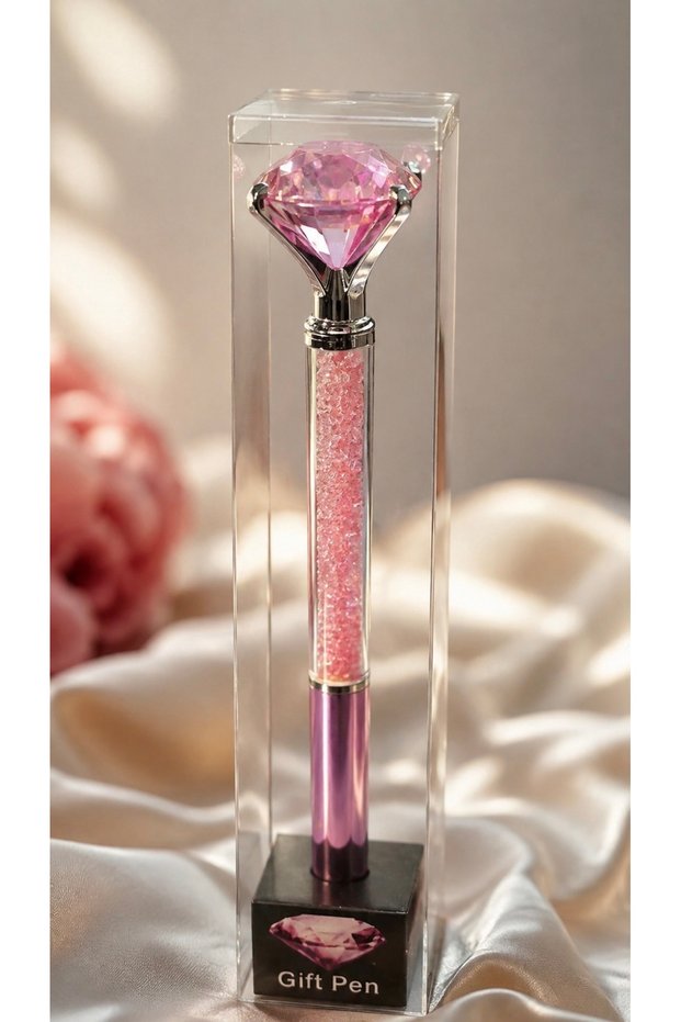 Stone Ballpoint Pen | Stylish Metal Pen with Crystal Detail | Gift Pen (Pink)
