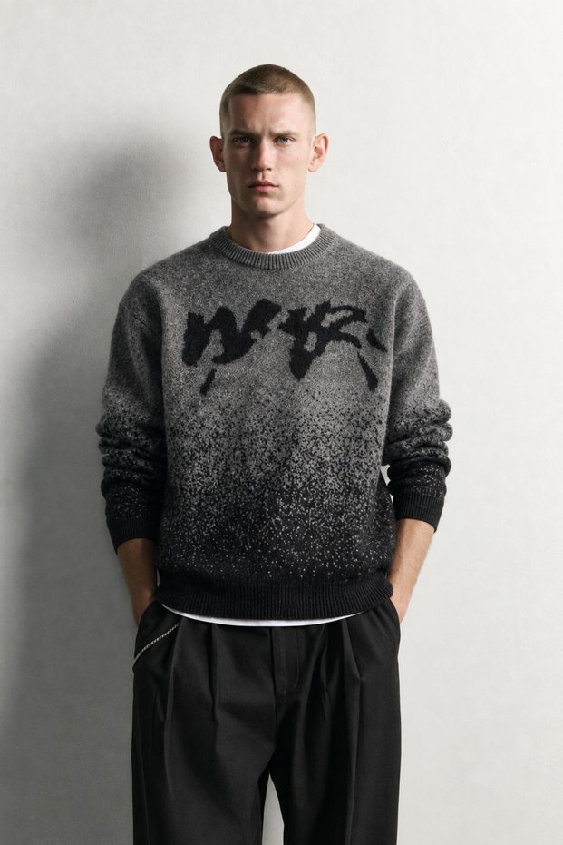 Men's Patterned Oversize Crew Neck Knit Sweater