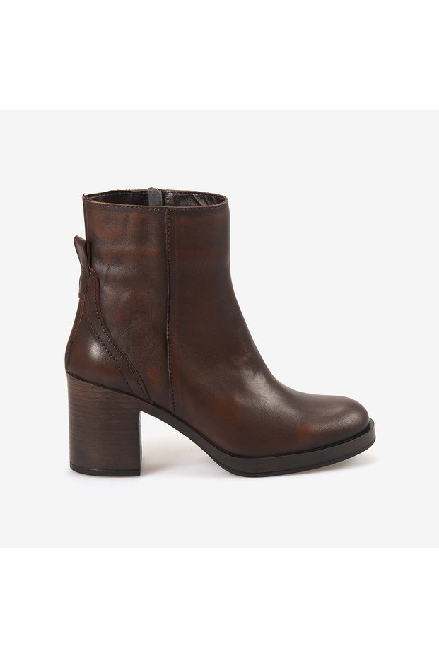Women's 8cm Rubber Sole Zippered Genuine Leather Boots 0824