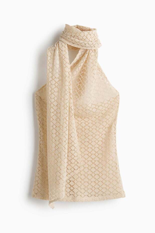 Crochet-look scarf-collar top