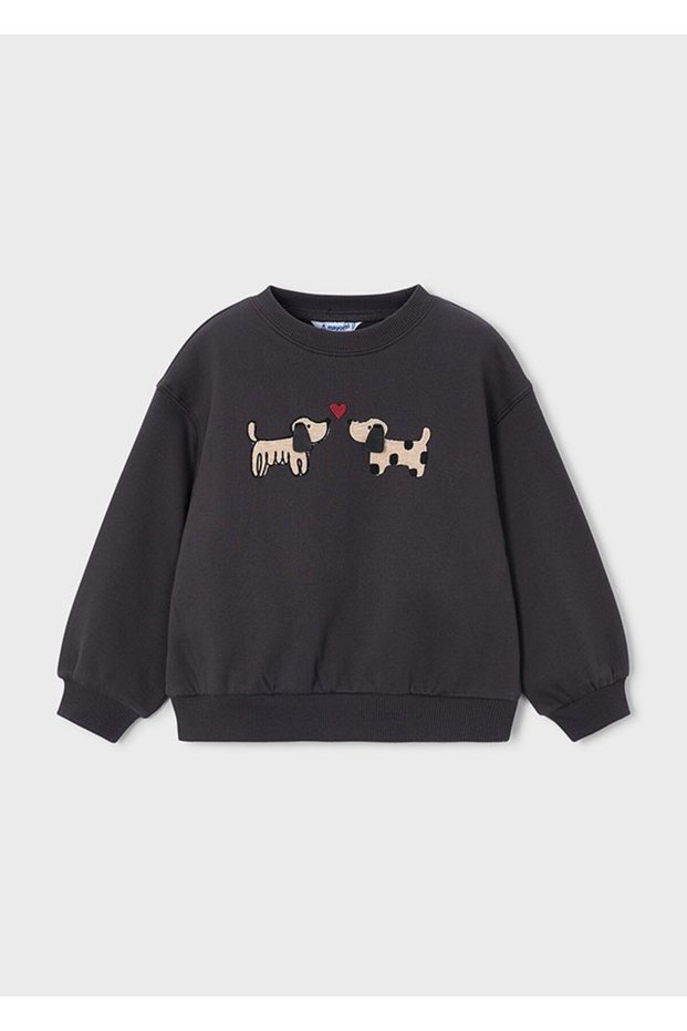 Girl's Black Sweatshirt with Dog Detail
