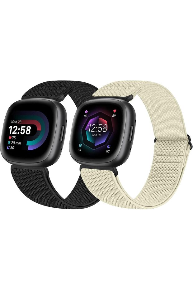 عبوة من قطعتين من الأربطة المرنة المتوافقة مع أساور 4/Versa 3/Sense 2/Sense، قابلة للتعديل وناعمة ومسامية ومريحة