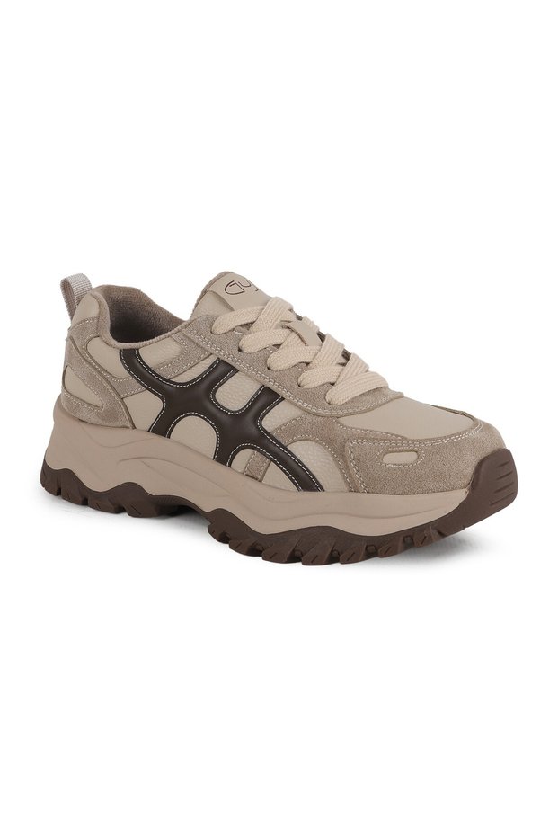 Women's Sports Shoes 374-1 Beige Suede Detailed Thick Serrated Sole Comfortable Chunky Casual Sneaker