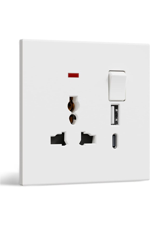 مقبس كهربائي فردي عالمي مع مفتاح تشغيل وإيقاف، مزود بمؤشر LED ولوحة حائط من مادة PC