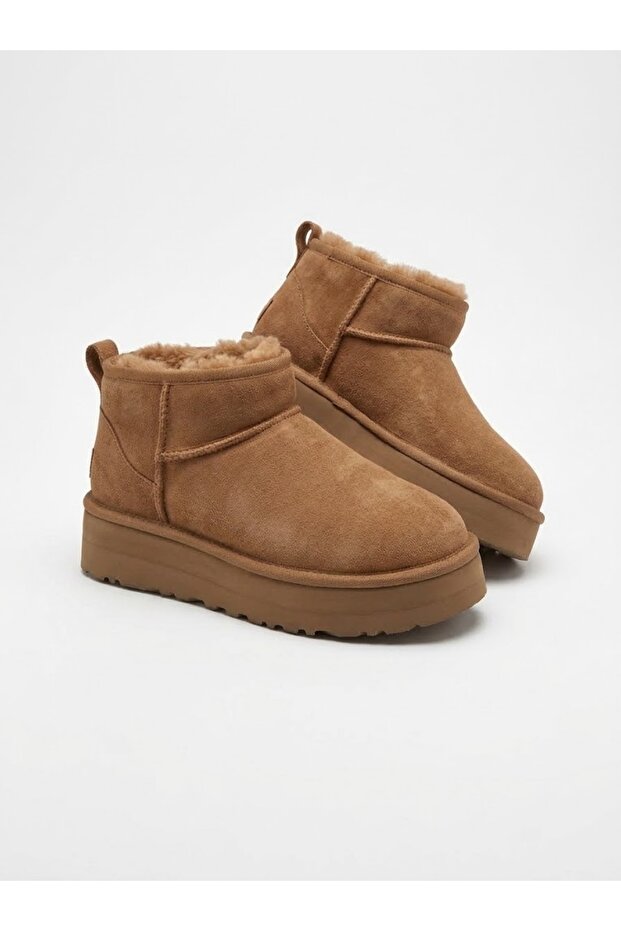 Women's Black Suede Winter Boots with Fur Inside and High Thick Platform Sole