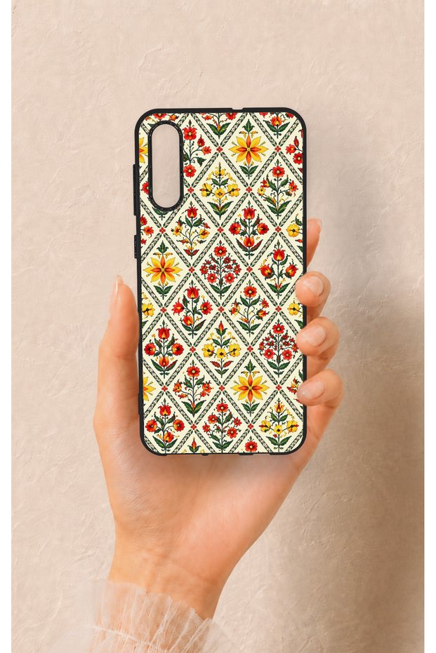 Samsung A50 Compatible Tile Tulip Patterned Silicone Case