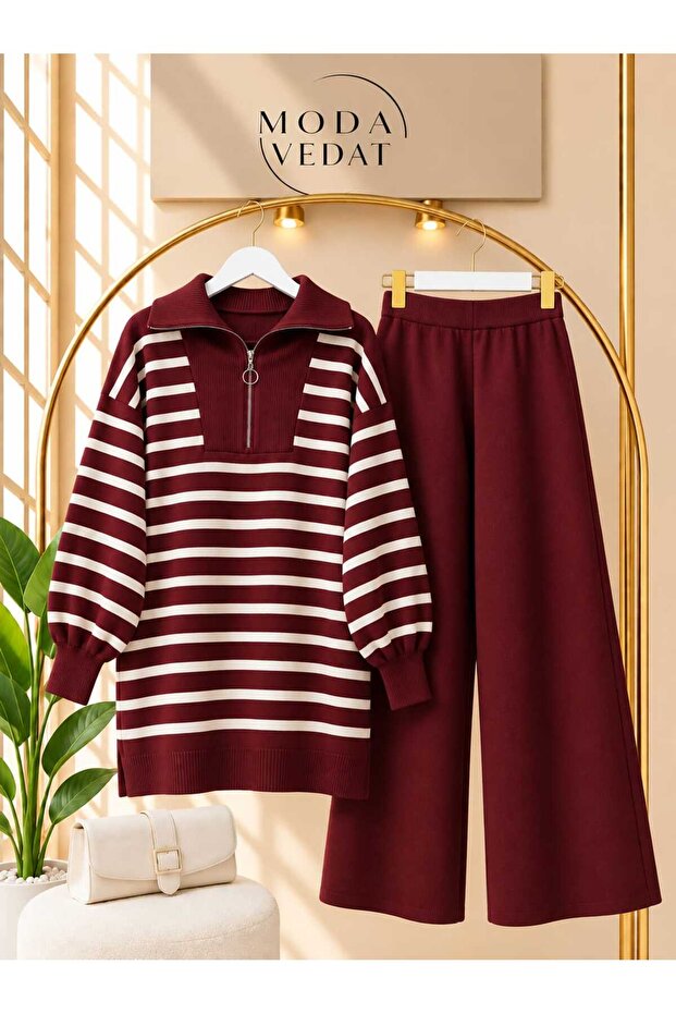 Women's Stripe Detailed Knitwear Set
