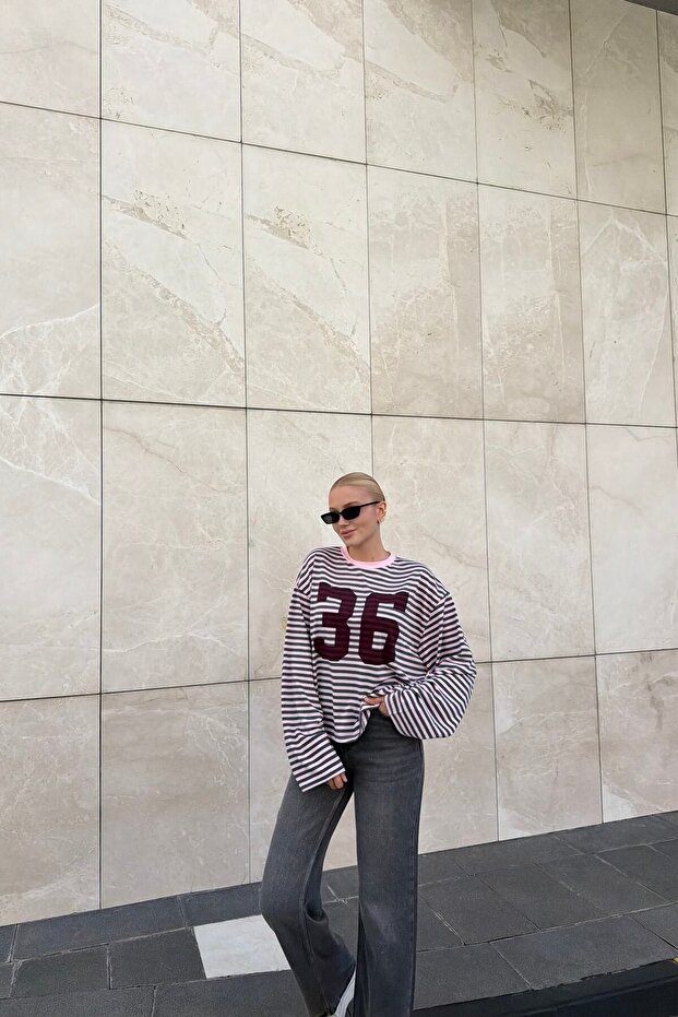 Cycling Collar Stripe and Print Detail Sweat